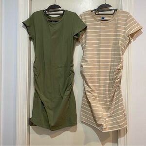 Maternity Green and Beige Striped Dresses